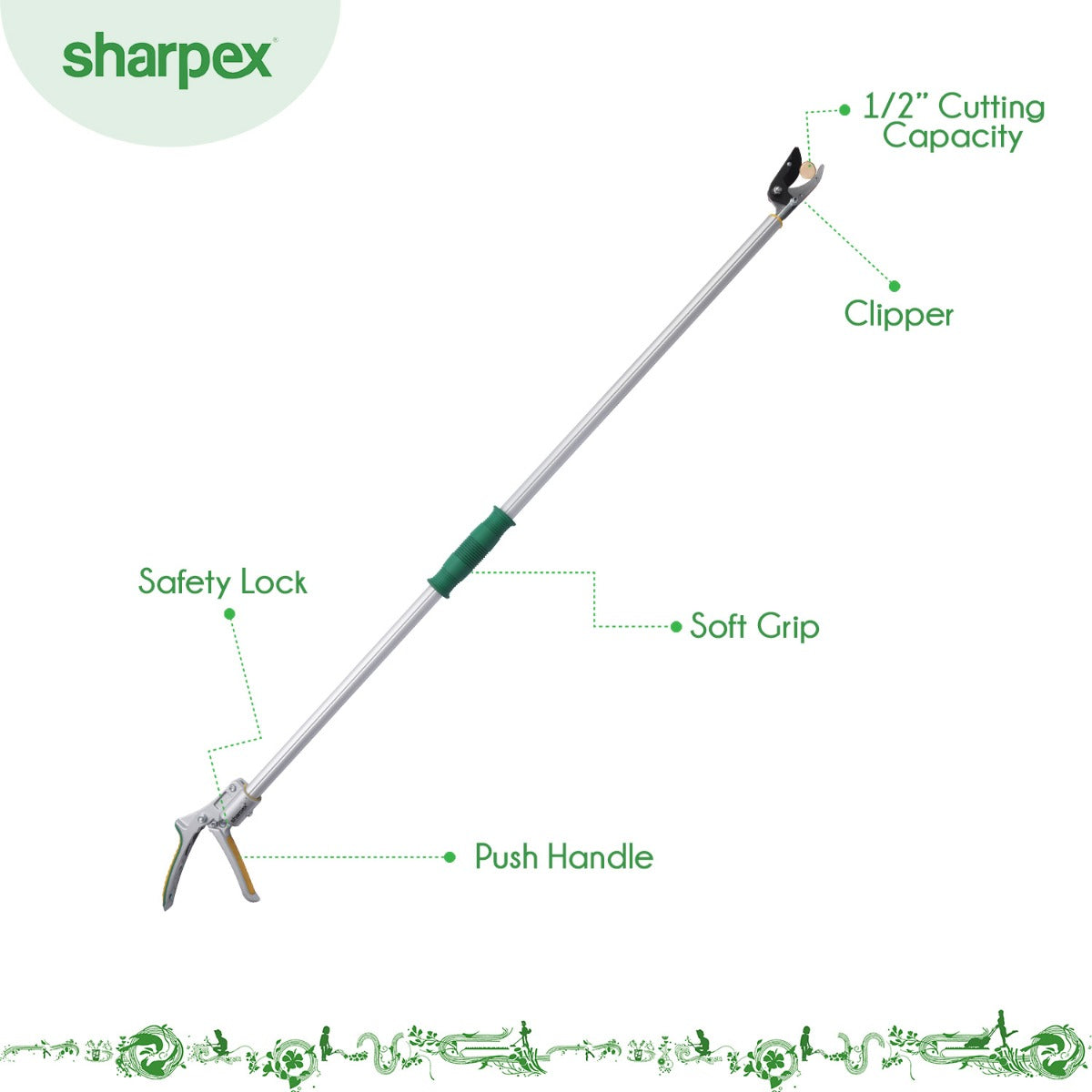Sharpex Heavy Duty 4.4 Feet Long Reach Pruner Aluminum Telescopic Cut and Hold Pruner For Tree Branch Cutter & Trimming, Cutting Leaves, Fruit Picker | Cut Up to 2 Inch & Hold Easy Garden Pruning Tool