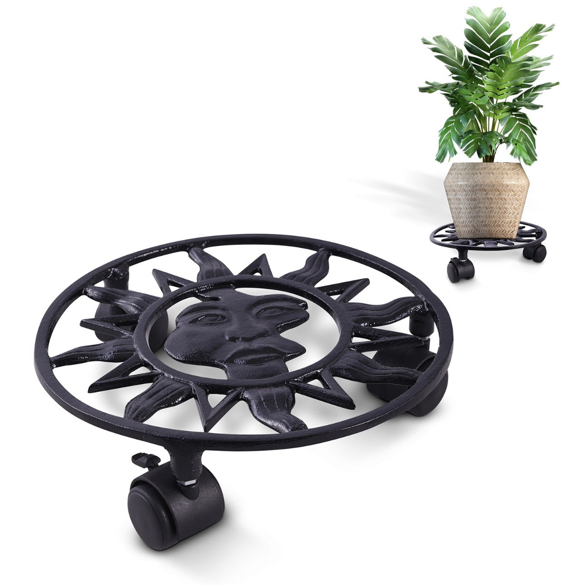 Sharpex Heavy Duty Plant Pot Trolley with Wheels | 1 PC Round Plant Stand with Wheels for Indoor & Outdoor Pots, Rolling Wheels Metal Potted Plant Holder for House, Garden & Patio (TRL-BL-027)