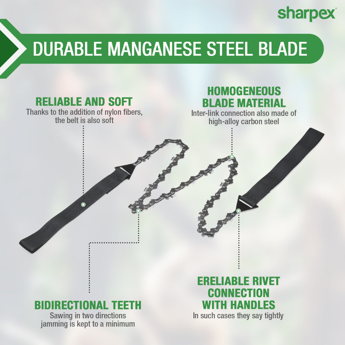 Sharpex 40" Pocket Chainsaw Cutter with Grips | 3x Faster with 68Cm Long Heavy-Duty Steel Chain Folding Pull Saw | Manual Hand Saw Portable for Cutting Branches, Outdoor Survival Gear Camping Gadget