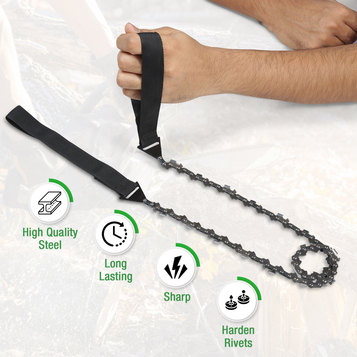 Sharpex 40" Pocket Chainsaw Cutter with Grips | 3x Faster with 68Cm Long Heavy-Duty Steel Chain Folding Pull Saw | Manual Hand Saw Portable for Cutting Branches, Outdoor Survival Gear Camping Gadget