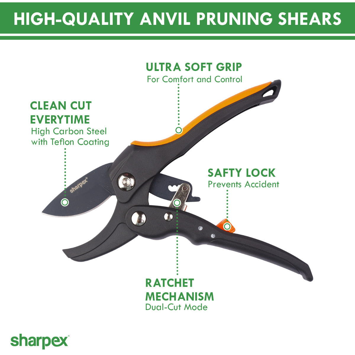 Professional Ratchet Pruning Shears – Anvil Type