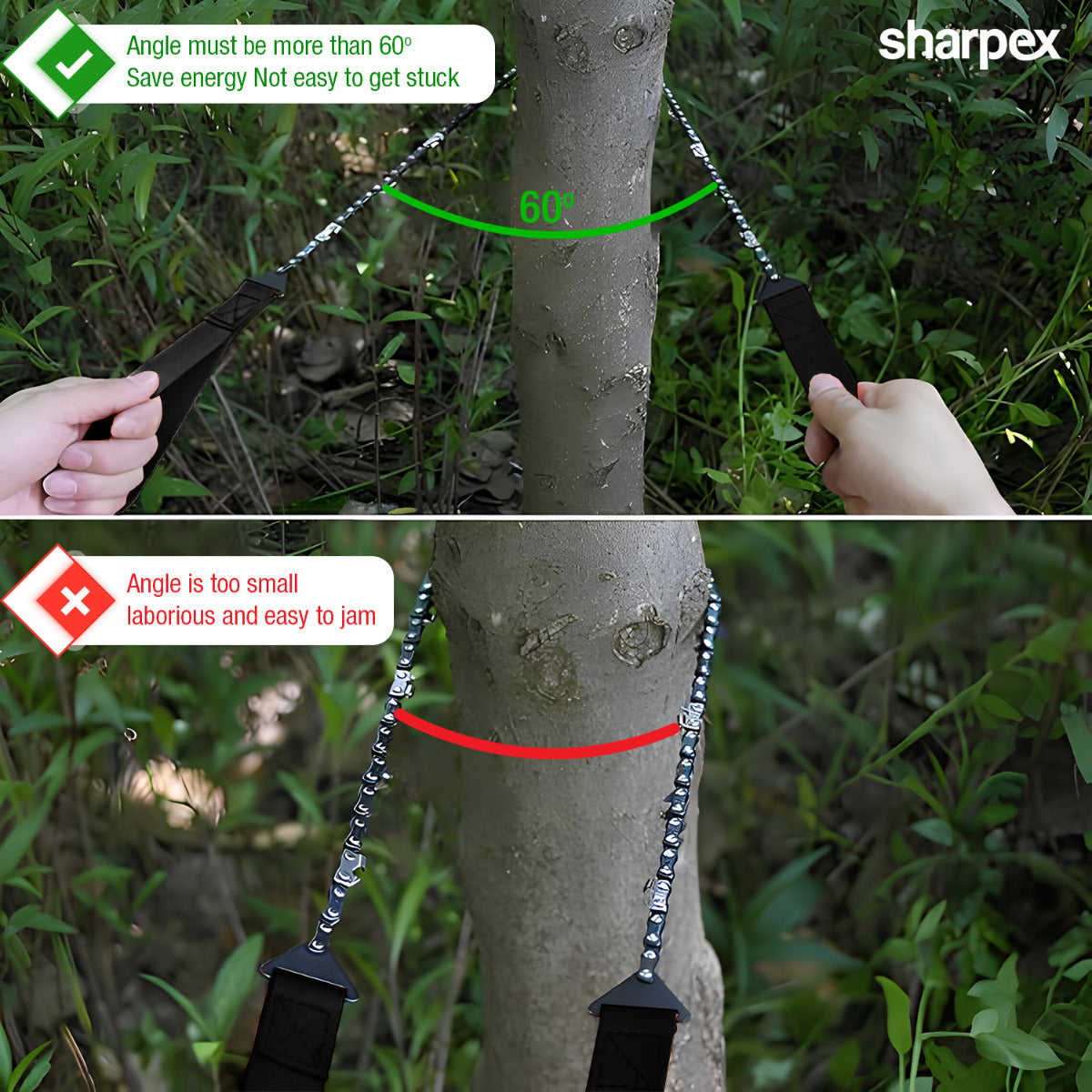 Sharpex 40" Pocket Chainsaw Cutter with Grips | 3x Faster with 68Cm Long Heavy-Duty Steel Chain Folding Pull Saw | Manual Hand Saw Portable for Cutting Branches, Outdoor Survival Gear Camping Gadget