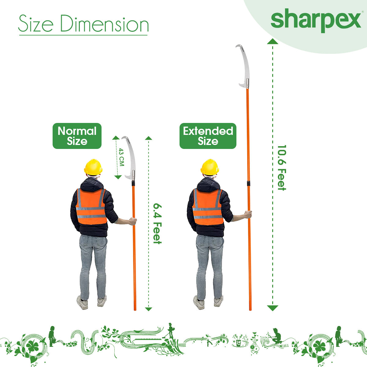 Sharpex 10 FT Pole Saw for Tree Trimming | 6 to 10 feet Long Extension Telescopic Manual Pruning Saw, Tree Branch Cutter For Long Trees, Yard Garden Patios | 43 cm Long Sharp Curved Steel Blade