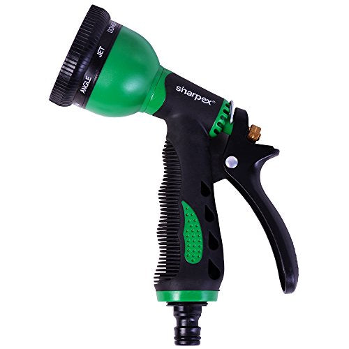 Sharpex Combo Of 8 Mode High Pressure Water Gun Nozzle Spray And 10 MT Yellow Hose Pipe For Garden Hose, Lawn, Car Washing, Bike Washer, Pets cleaning Sprinkler Water Gun - Heavy Duty 8 Mode Sprayer Nozzle For Pipe (Black and Green) (CO-HOSE-001)