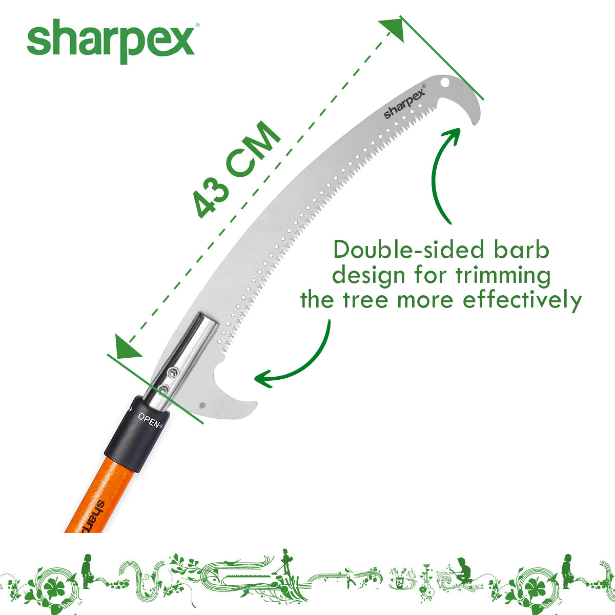 Sharpex 10 FT Pole Saw for Tree Trimming | 6 to 10 feet Long Extension Telescopic Manual Pruning Saw, Tree Branch Cutter For Long Trees, Yard Garden Patios | 43 cm Long Sharp Curved Steel Blade