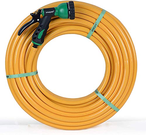 Sharpex Combo Of 8 Mode High Pressure Water Gun Nozzle Spray And 10 MT Yellow Hose Pipe For Garden Hose, Lawn, Car Washing, Bike Washer, Pets cleaning Sprinkler Water Gun - Heavy Duty 8 Mode Sprayer Nozzle For Pipe (Black and Green) (CO-HOSE-001)