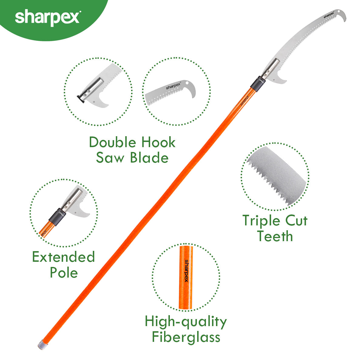 Sharpex 10 FT Pole Saw for Tree Trimming | 6 to 10 feet Long Extension Telescopic Manual Pruning Saw, Tree Branch Cutter For Long Trees, Yard Garden Patios | 43 cm Long Sharp Curved Steel Blade