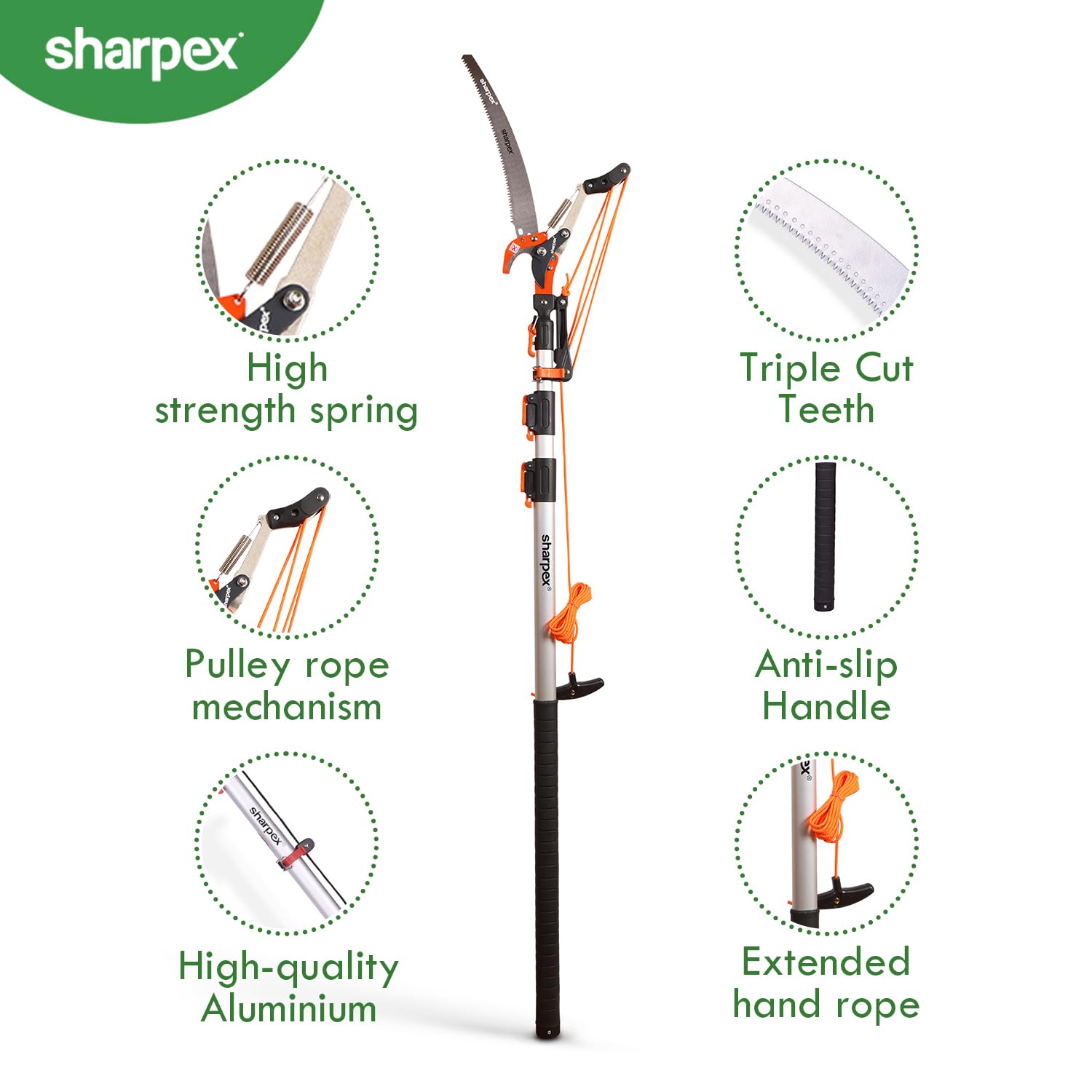 Sharpex 11 feet 3 Stage Telescopic Long Cutter for Tree Pruning