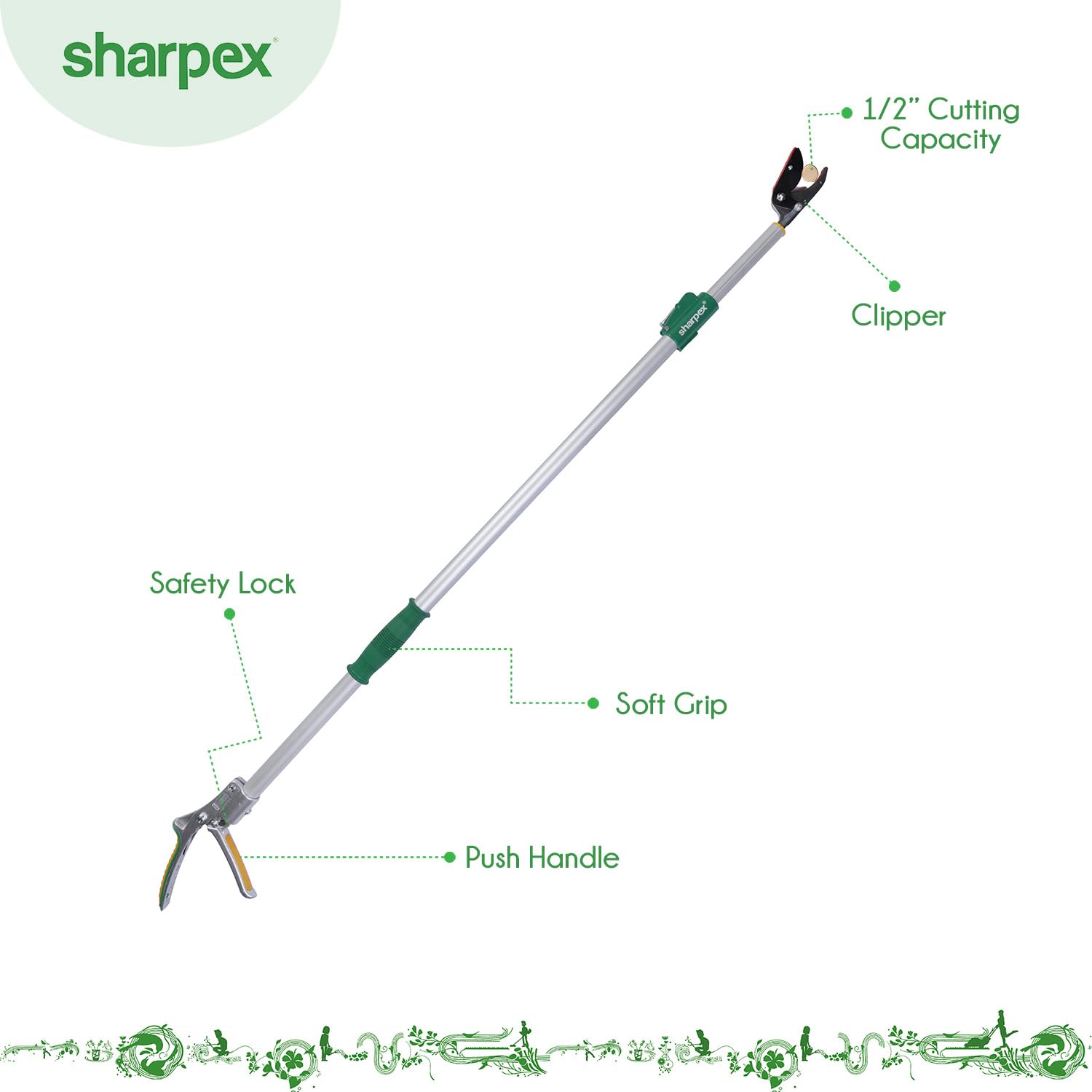 Sharpex 6 Feet Long Reach Pruner Aluminum Telescopic Cut and Hold Pruner Heavy Duty For Tree Branch Cutter & Trimming, Cutting Leaves, Fruit Picker I Cut Up to 1 Inch