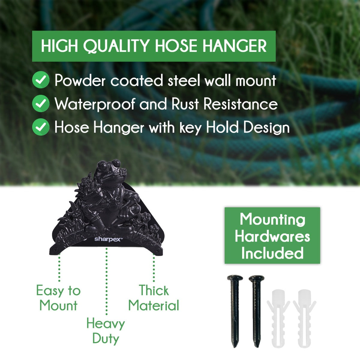 Sharpex DIY Hose Hanger for Garden Pipe | Decorative Wall Mounted Garden Pipe Holder for Hotel, Backyard, Garden, and Indoor - Outdoor | Heavy Duty Metal Portable Hose Pipe Holder Only (HOS-BL-019)