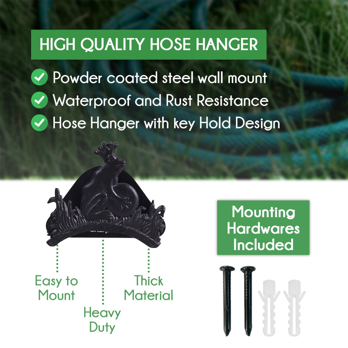 Sharpex DIY Hose Hanger for Garden Pipe | Decorative Wall Mounted Garden Pipe Holder for Hotel, Backyard, Garden, and Indoor - Outdoor | Heavy Duty Metal Portable Hose Pipe Holder Only (HOS-BL-023)