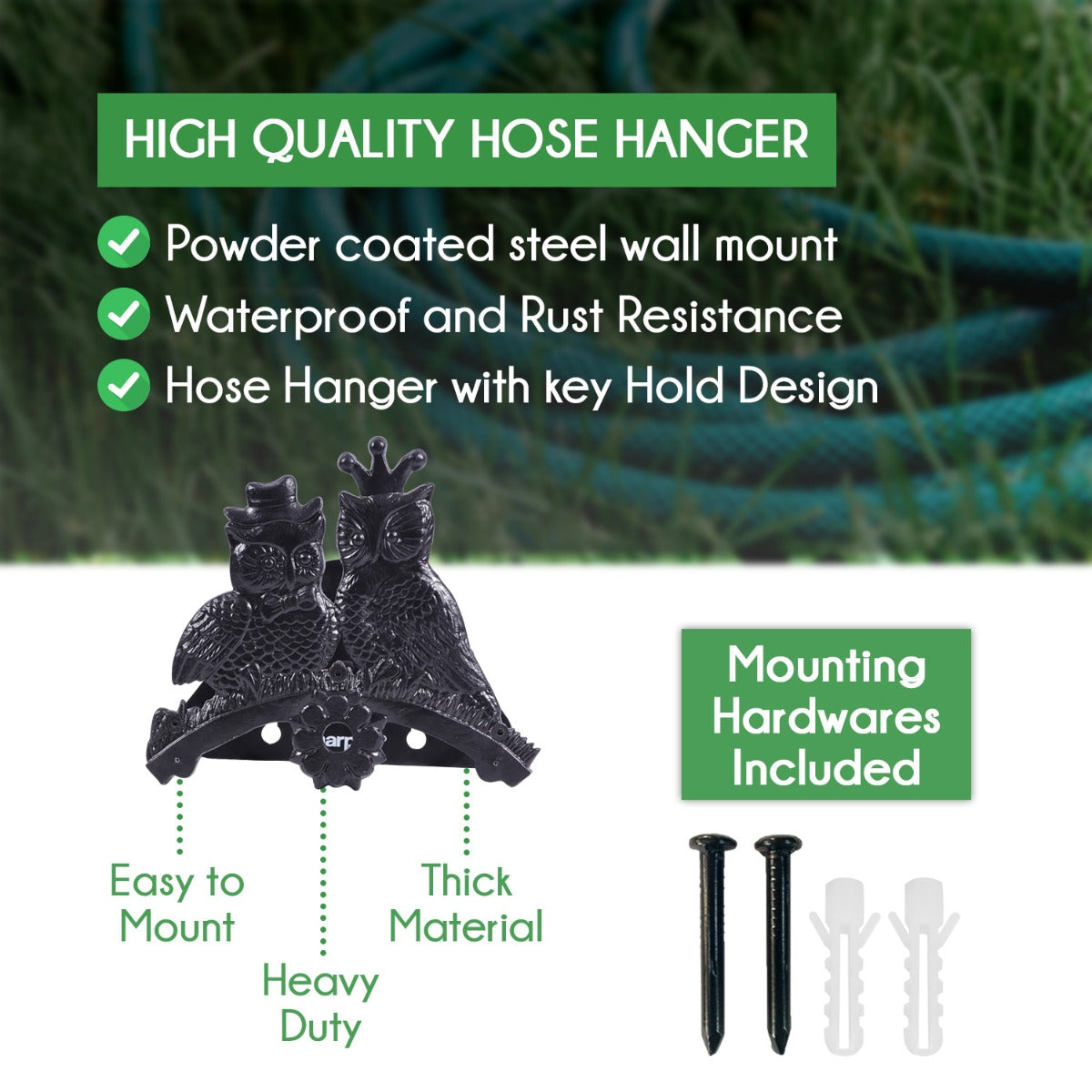 Sharpex DIY Hose Hanger for Garden Pipe | Decorative Wall Mounted Garden Pipe Holder for Hotel, Backyard, Garden, and Indoor - Outdoor | Heavy Duty Metal Portable Hose Pipe Holder Only (HOS-BL-026)
