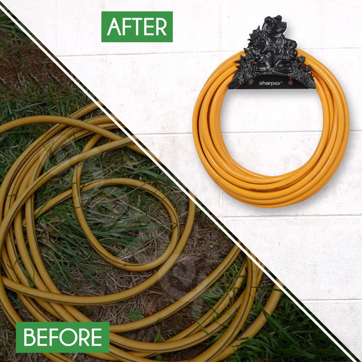Sharpex DIY Hose Hanger for Garden Pipe | Decorative Wall Mounted Garden Pipe Holder for Hotel, Backyard, Garden, and Indoor - Outdoor | Heavy Duty Metal Portable Hose Pipe Holder Only (HOS-BL-019)