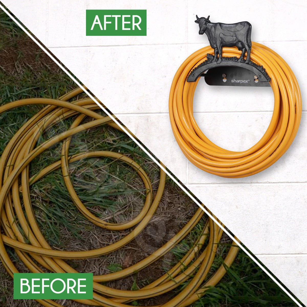 Sharpex DIY Hose Hanger for Garden Pipe | Decorative Wall Mounted Garden Pipe Holder for Hotel, Backyard, Garden, and Indoor - Outdoor | Heavy Duty Metal Portable Hose Pipe Holder Only (HOS-BL-024)