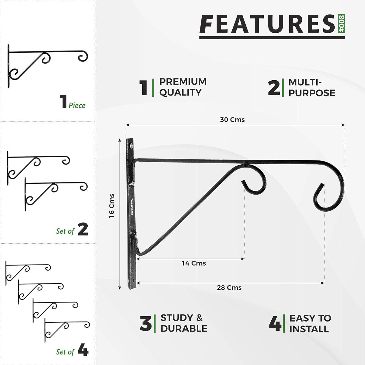 Metal Wall Bracket - Black- 8 PC   (CO8-BRK-BL-008)