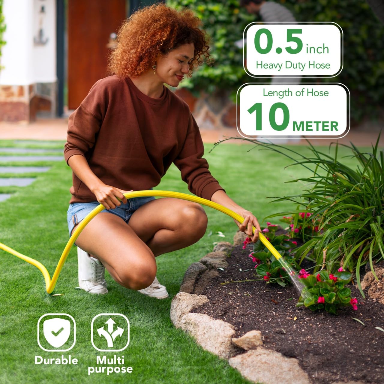 Sharpex Combo Of 10 Meter 0.5 Inch Hose Pipe and High-Pressure Water Gun Nozzle Spray Garden Hose, Lawn, Car, Bike Washing, Pets cleaning Sprinkler Water Gun Heavy Duty Lightweight, Durable & Flexible (CO-HOSE-NOS-YL-001-N)
