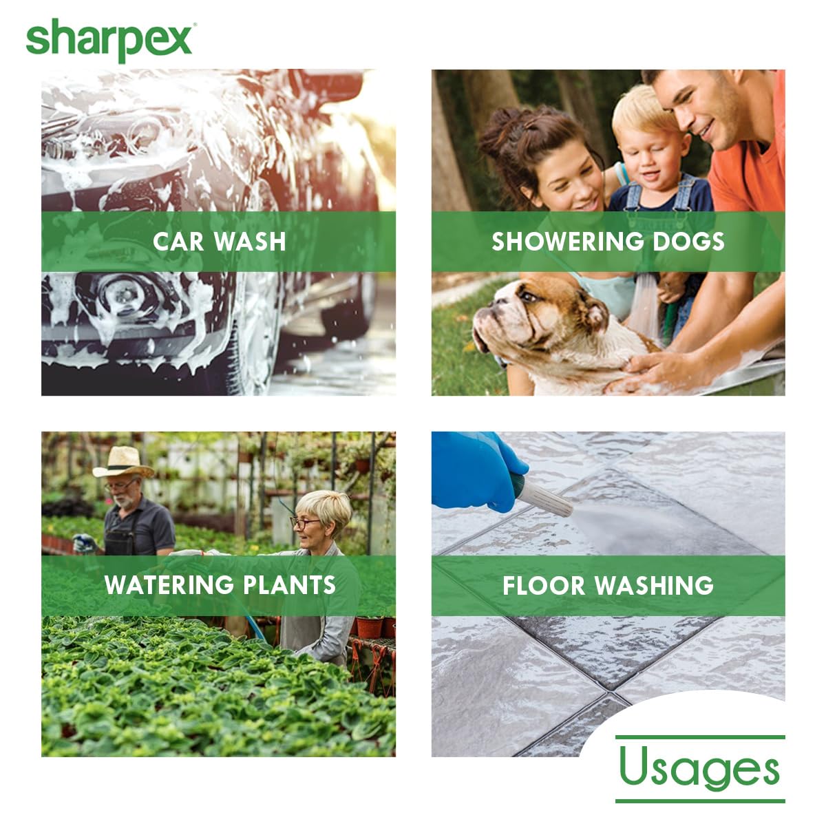Sharpex Combo Of 10 Meter 0.5 Inch Hose Pipe and High-Pressure Water Gun Nozzle Spray Garden Hose, Lawn, Car, Bike Washing, Pets cleaning Sprinkler Water Gun Heavy Duty Lightweight, Durable & Flexible (CO-HOSE-NOS-YL-001-N)
