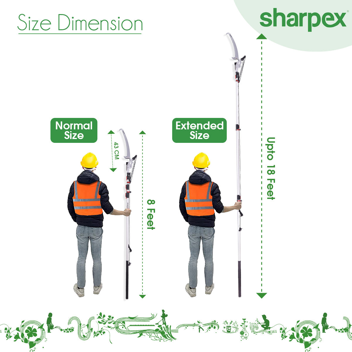 Sharpex 3 Stage Telescopic Long Cutter for Tree | 18 Feet Tree Pole Pruner Handle Adjustable (8 feet To 18 feet) Pruning Saw for Branch Long Reach Tree Trimming, and Patio Trees Branches Cutting (LC3-fba)