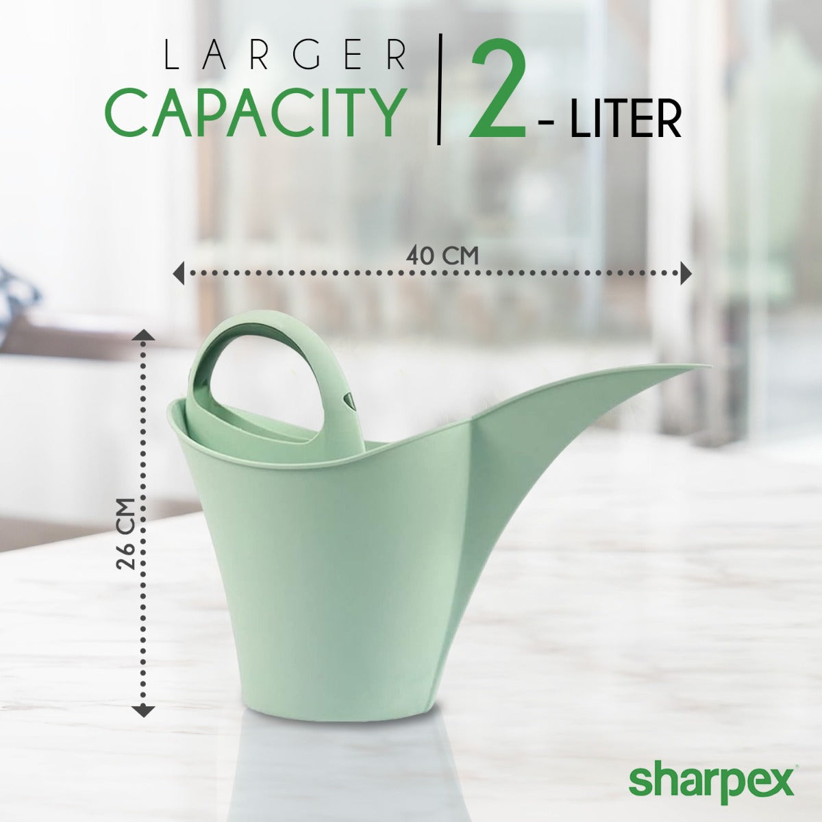 Modern & Decorative Long Tip Watering Can (2L) for Home Gardening | Green
