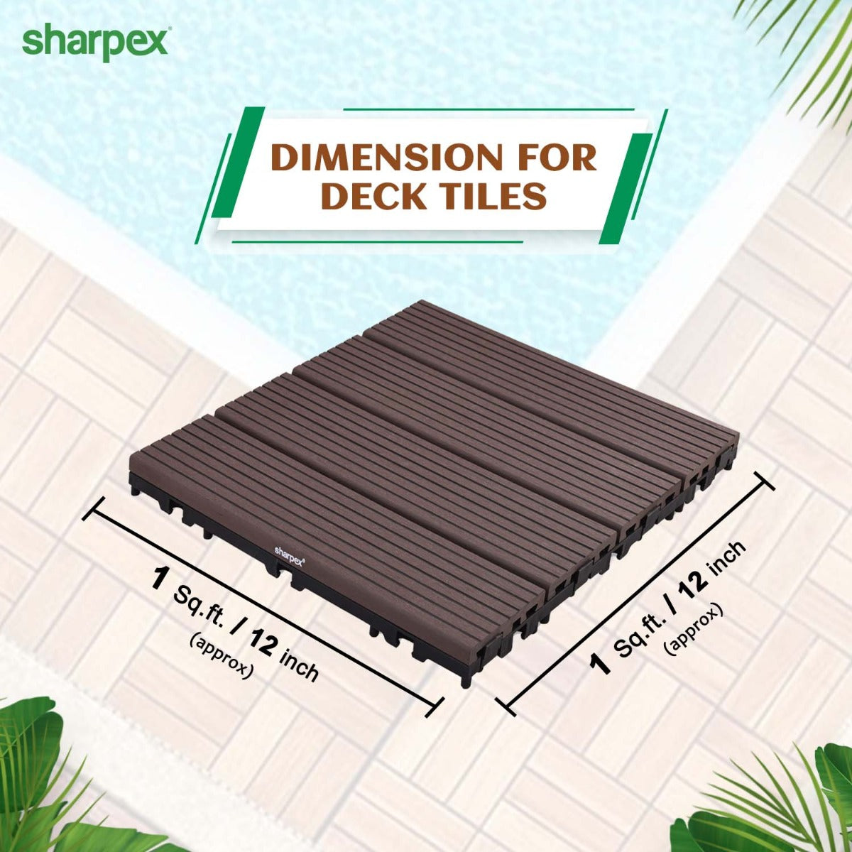 Sharpex WPC Deck Tiles with Interlocking | 1 Piece Floor Decking Water Resistant Tile for Balcony, Terrace, Garden, Poolside | Quick Flooring Solution for Indoor/Outdoor(TIL-CF-010)
