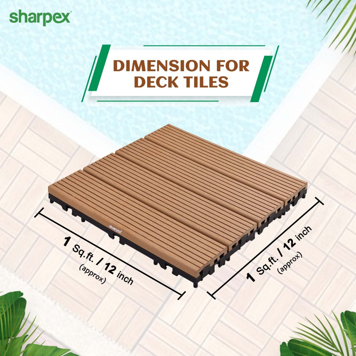 Sharpex WPC Deck Tiles with Interlocking | 10 Piece Floor Decking Water Resistant Tile for Balcony, Terrace, Garden, Poolside | Quick Flooring Solution for Indoor/Outdoor(CO10-TIL-TK-010)