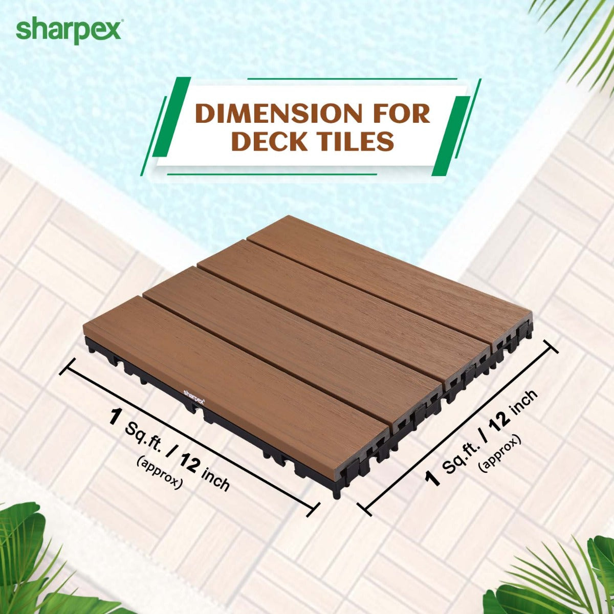Sharpex WPC Deck Tiles with Interlocking | 10 Piece Floor Decking Water Resistant Tile for Balcony, Terrace, Garden, Poolside | Quick Flooring Solution for Indoor/Outdoor(CO10-TIL-TK-014)
