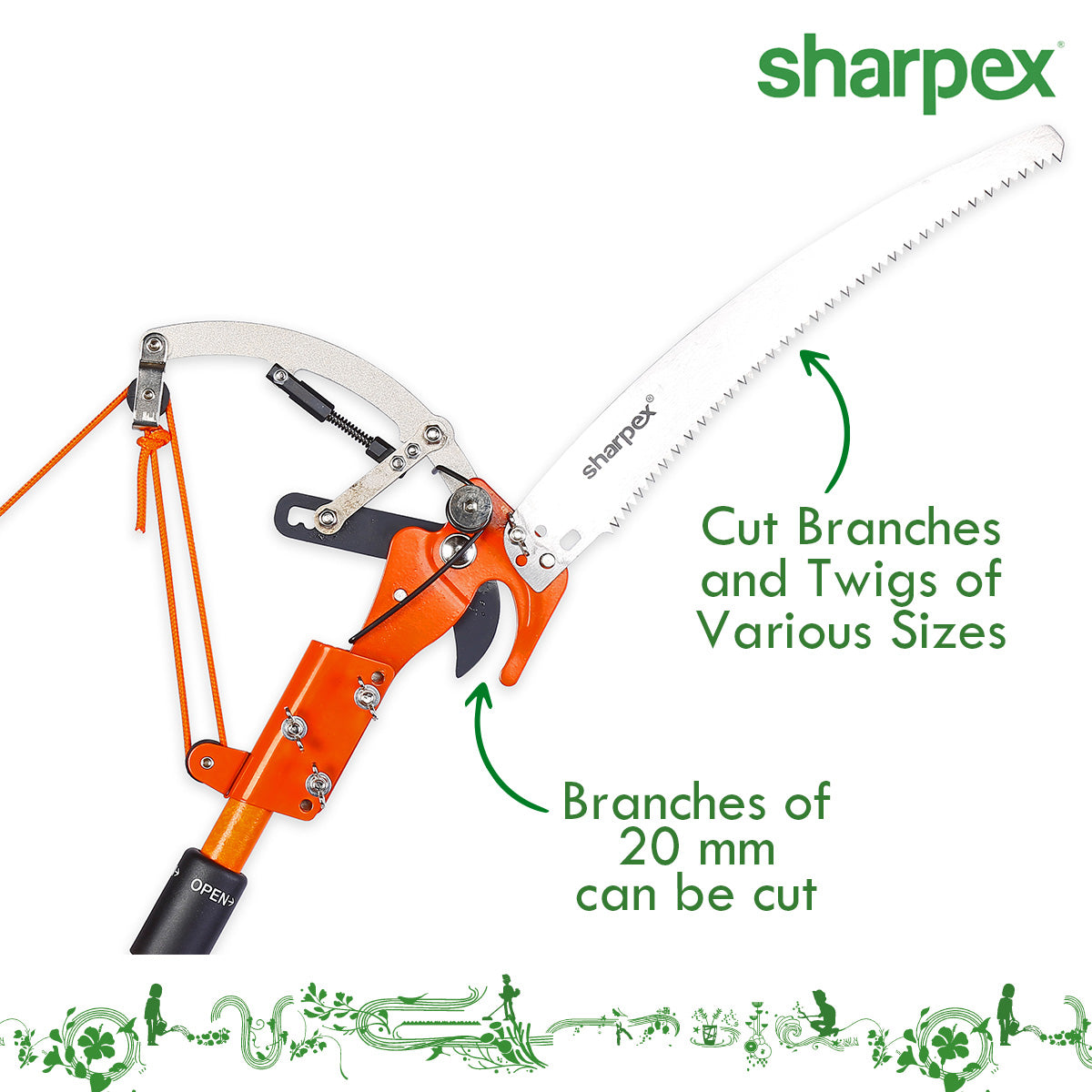 Sharpex Heavy Duty Tree Pole Pruner/Long Cutter | 14inch Sharp Alloy Steel Saw Blade with Pulley Rope Mechanism for High-Altitude Garden Tree Trimmer, remove unwanted Branches (WITHOUT POLE)
