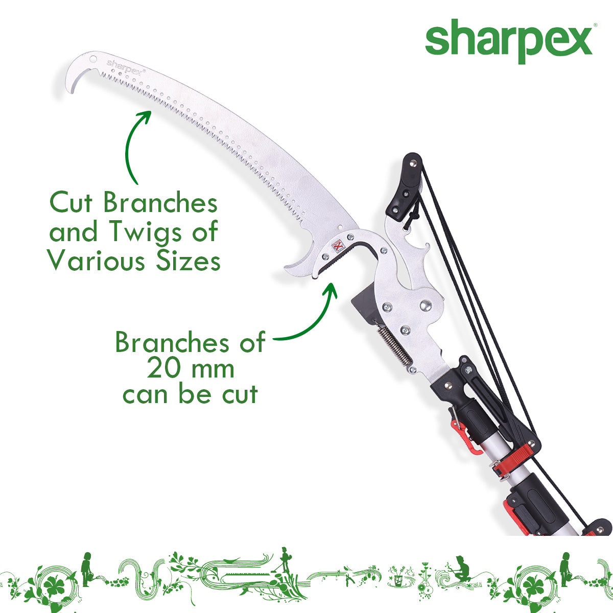 Sharpex 3 Stage Telescopic Long Cutter for Tree | 18 Feet Tree Pole Pruner Handle Adjustable (8 feet To 18 feet) Pruning Saw for Branch Long Reach Tree Trimming, and Patio Trees Branches Cutting (LC3-fba)