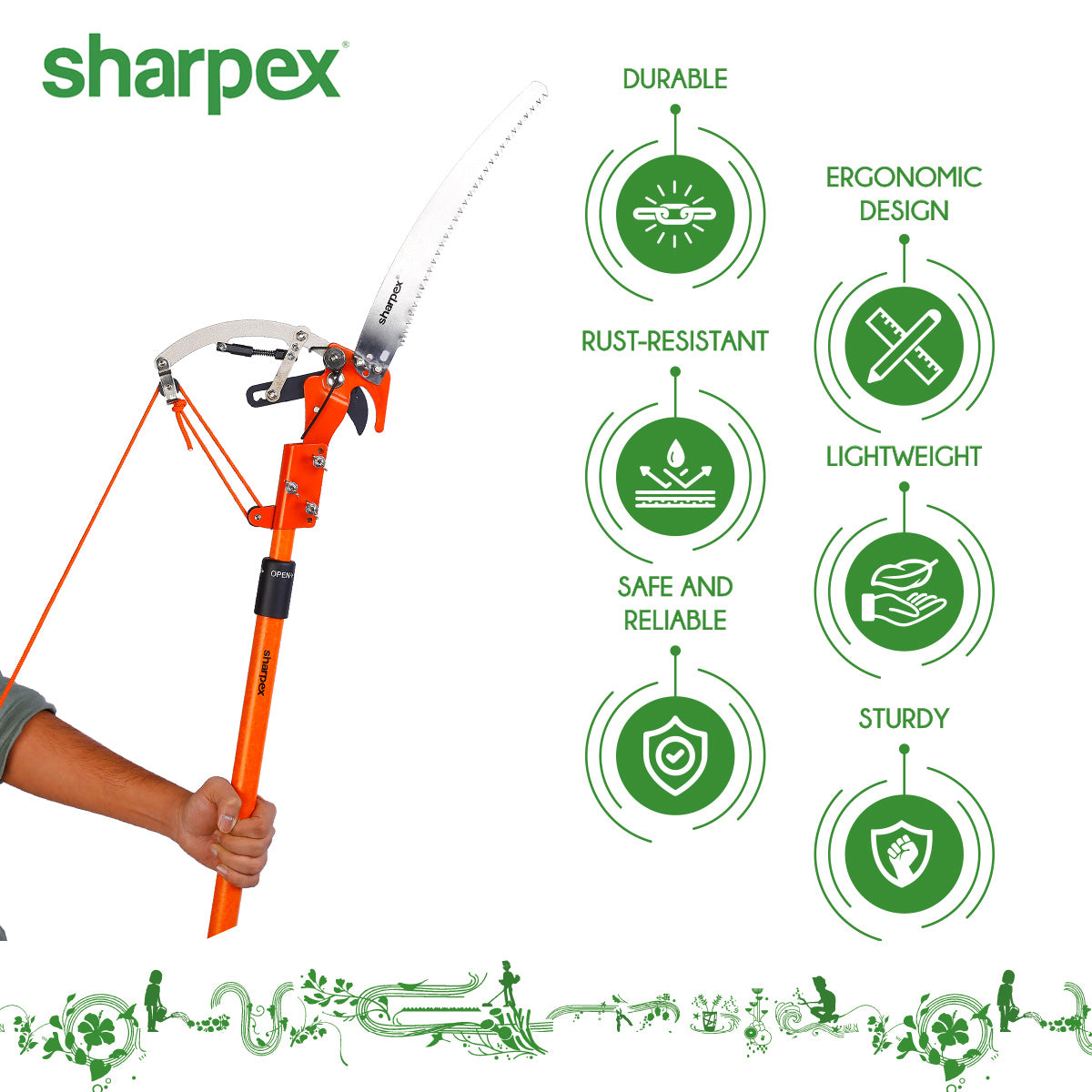 Sharpex Heavy Duty Tree Pole Pruner/Long Cutter | 14inch Sharp Alloy Steel Saw Blade with Pulley Rope Mechanism for High-Altitude Garden Tree Trimmer, remove unwanted Branches (WITHOUT POLE)