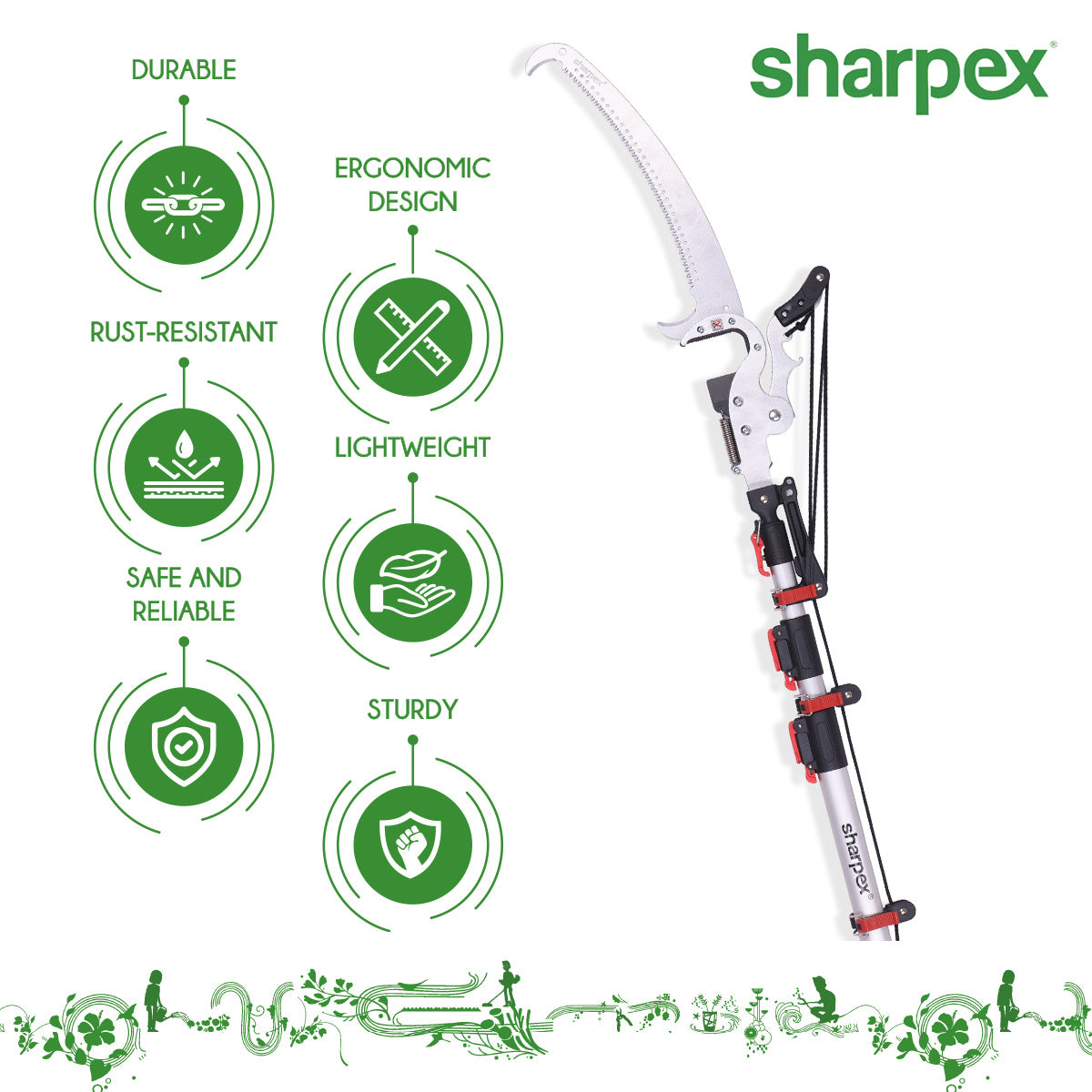 Sharpex 3 Stage Telescopic Long Cutter for Tree | 18 Feet Tree Pole Pruner Handle Adjustable (8 feet To 18 feet) Pruning Saw for Branch Long Reach Tree Trimming, and Patio Trees Branches Cutting (LC3-fba)