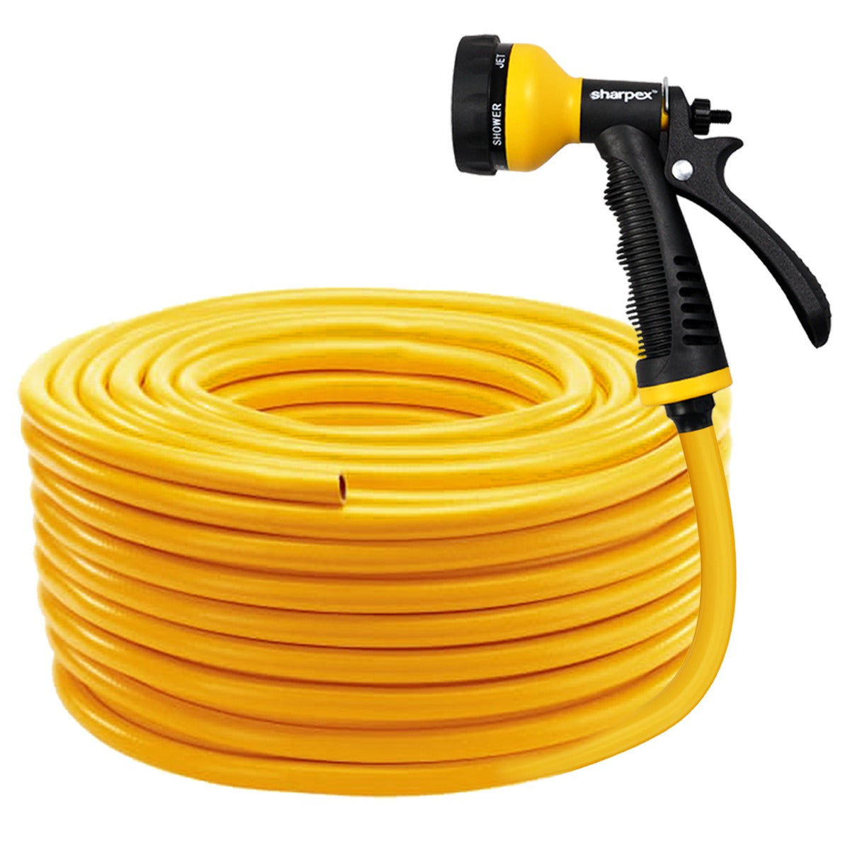 Sharpex Combo Of 30 Meter 0.5 Inch Hose Pipe and High-Pressure Water Gun Nozzle Spray Garden Hose, Lawn, Car, Bike Washing, Pets cleaning Sprinkler Water Gun Heavy Duty Lightweight, Durable & Flexible(CO-HOSE-NOS-YL-002-N)