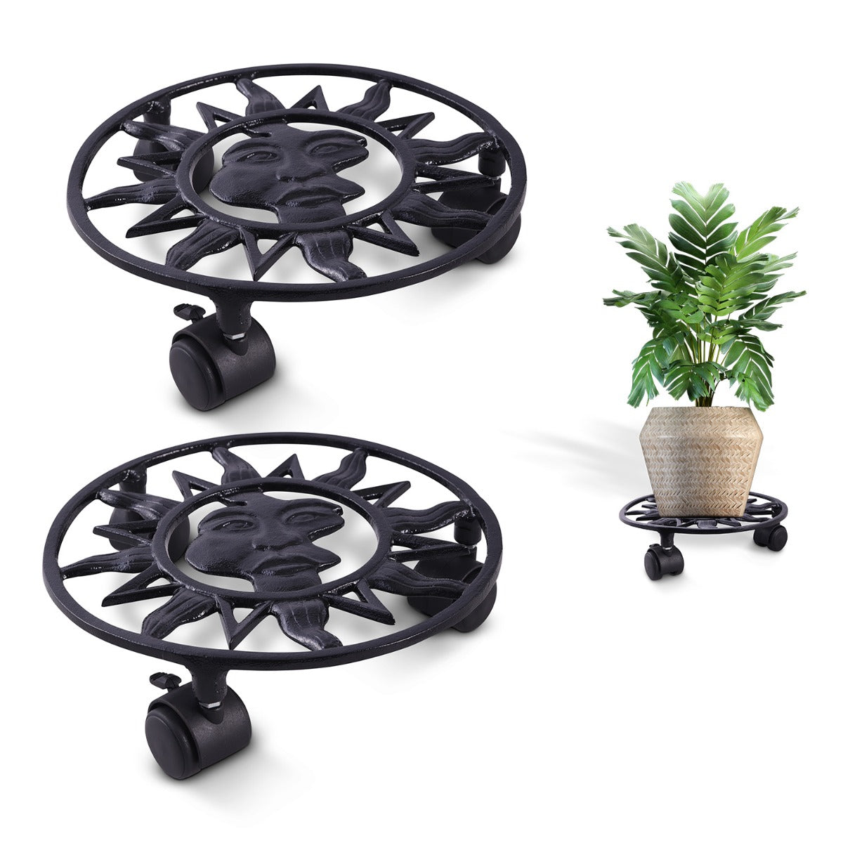 Sharpex Heavy Duty Plant Pot Trolley with Wheels | 2 PC Round Plant Stand with Wheels for Indoor & Outdoor Pots, Rolling Wheels Metal Potted Plant Holder for House, Garden & Patio (CO-TRL-BL-027)