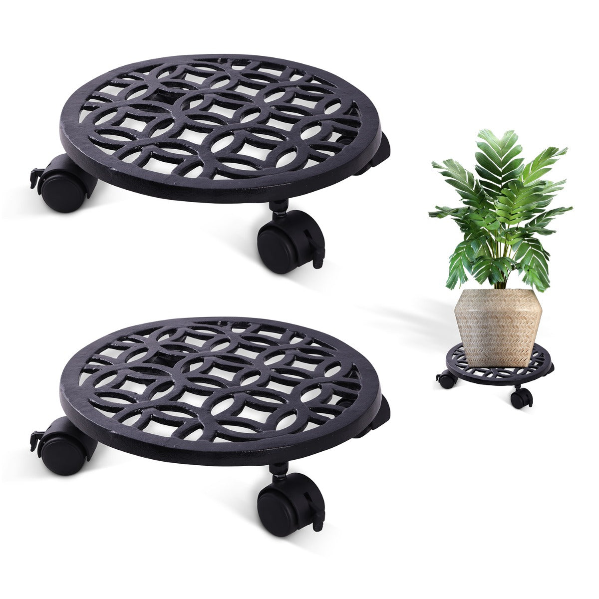 Sharpex Heavy Duty Plant Pot Trolley with Wheels | 2 PC Round Plant Stand with Wheels for Indoor & Outdoor Pots, Rolling Wheels Metal Potted Plant Holder for House, Garden & Patio (CO-TRL-BL-028)