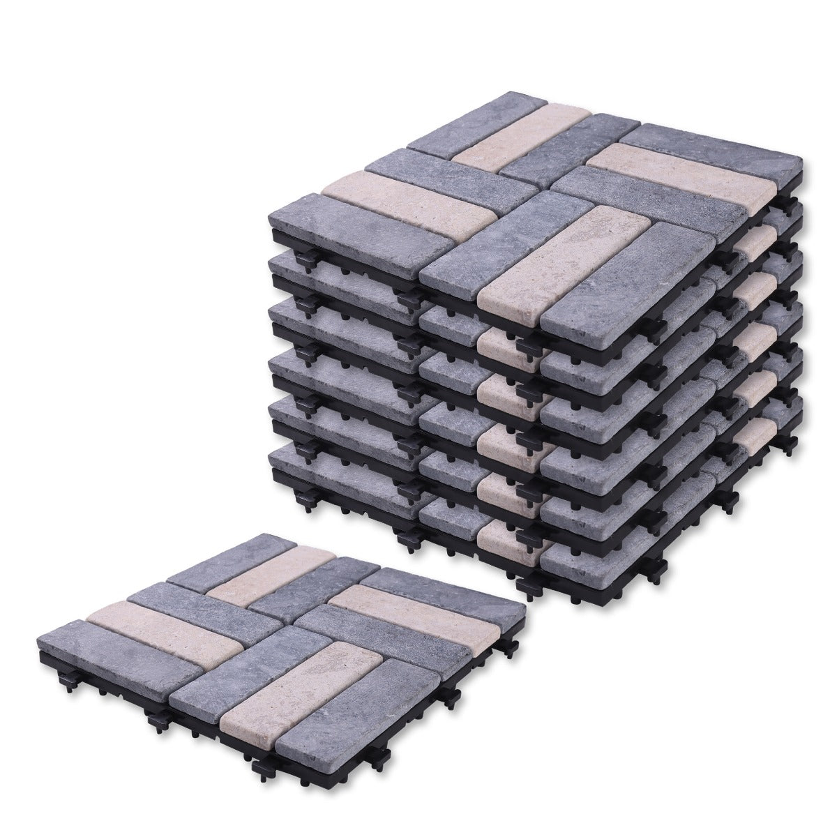 Sharpex Stone Deck Tiles with Interlocking | 6 Piece Stone Floor Decking Water Resistant Tile for Balcony, Terrace, Garden, Poolside