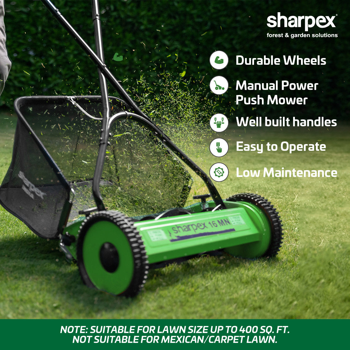 16" Manual Lawn Mower - Green