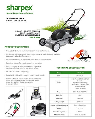 18" Aluminium Body Electric Lawn Mower (SPX.18.ALM)
