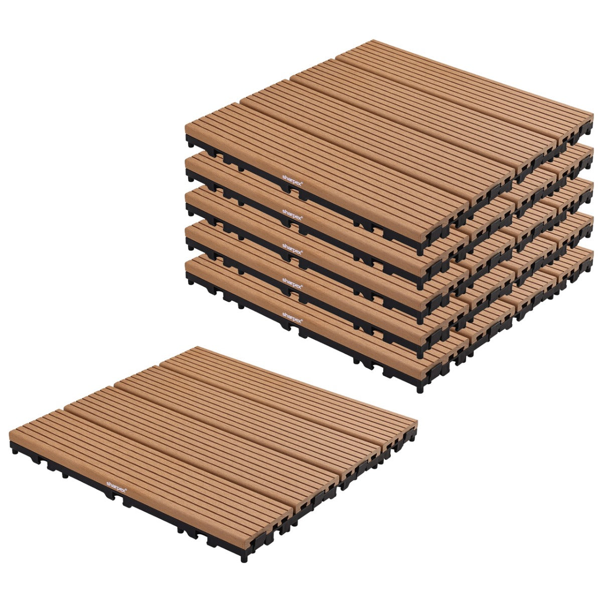 Sharpex WPC Deck Tiles with Interlocking | 6 Piece Floor Decking Water Resistant Tile for Balcony, Terrace, Garden, Poolside | Quick Flooring Solution for Indoor/Outdoor(CO6-TIL-TK-010)