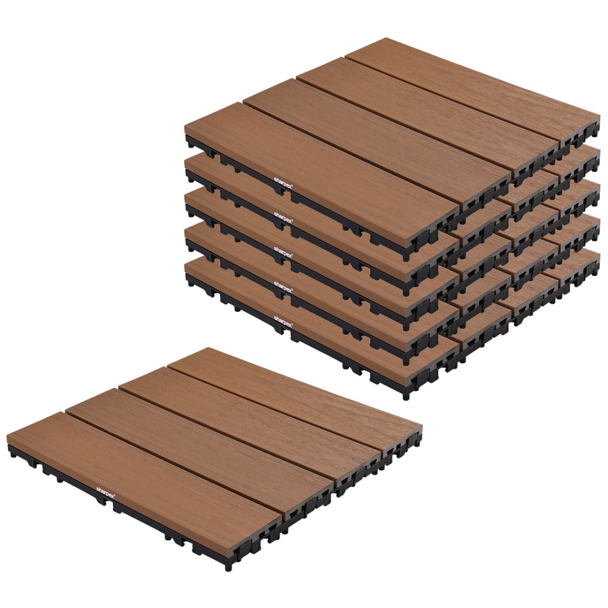 Sharpex WPC Deck Tiles with Interlocking | 6 Piece Floor Decking Water Resistant Tile for Balcony, Terrace, Garden, Poolside | Quick Flooring Solution for Indoor/Outdoor(CO6-TIL-TK-014)
