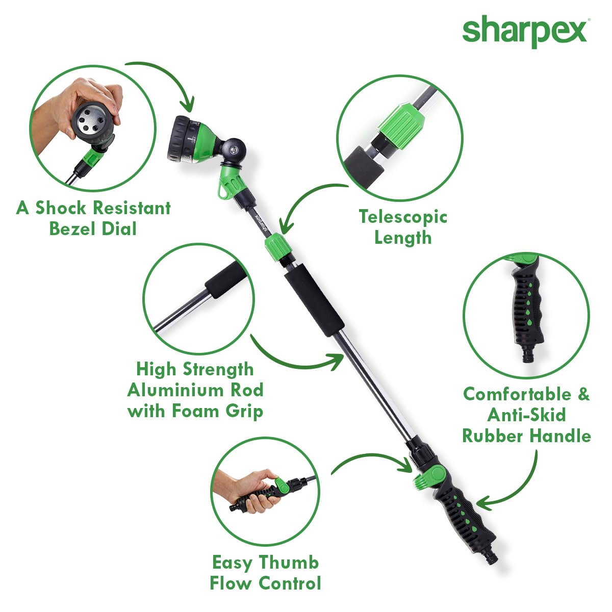 Watering Wand with ABS Plastic Nozzle Spray ,6 Adjustable Watering Patterns, Slip Resistant for Watering Plants, Lawn & Garden, Washing Cars