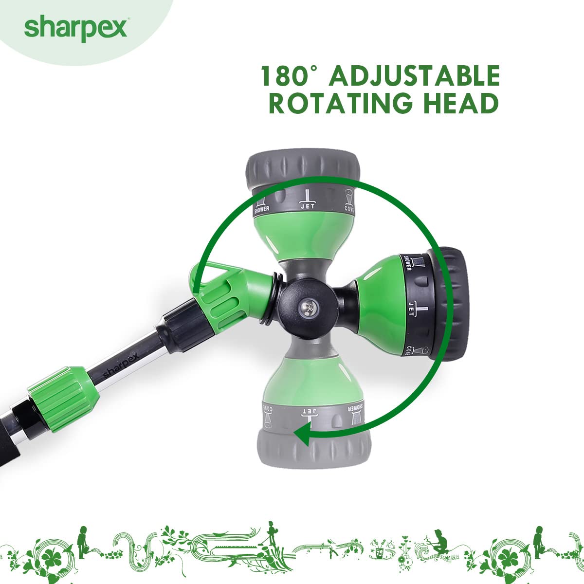 Watering Wand with ABS Plastic Nozzle Spray ,6 Adjustable Watering Patterns, Slip Resistant for Watering Plants, Lawn & Garden, Washing Cars