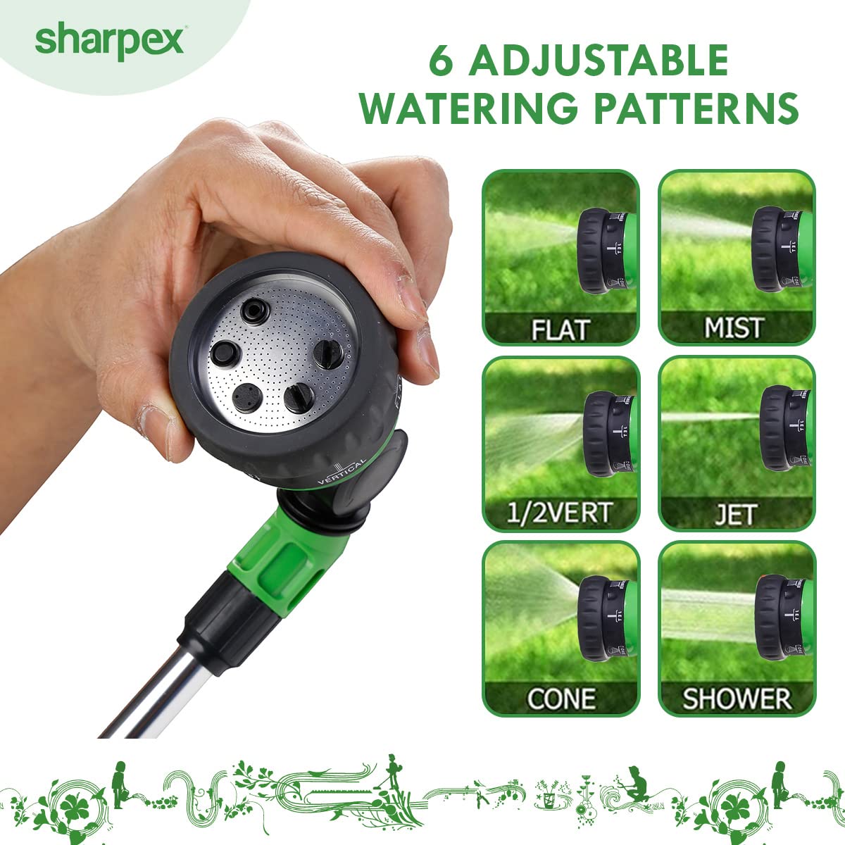 Watering Wand with ABS Plastic Nozzle Spray ,6 Adjustable Watering Patterns, Slip Resistant for Watering Plants, Lawn & Garden, Washing Cars