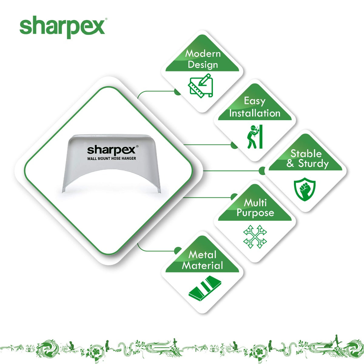 Sharpex Garden Steel Material Hose Hanger - Wall Mounted Watering Hose Holders - Heavy Duty Portable Irrigation Hose Hanger Only (Black, WMHH-fba)