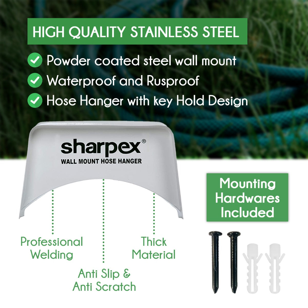 Sharpex Garden Steel Material Hose Hanger - Wall Mounted Watering Hose Holders - Heavy Duty Portable Irrigation Hose Hanger Only (Black, WMHH-fba)