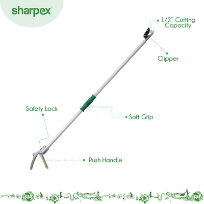 Sharpex Heavy Duty 4.4 Feet Long Reach Pruner Aluminum Telescopic Cut and Hold Pruner For Tree Branch Cutter &amp; Trimming, Cutting Leaves, Fruit Picker | Cut Up to 2 Inch &amp; Hold Easy Garden Pruning Tool