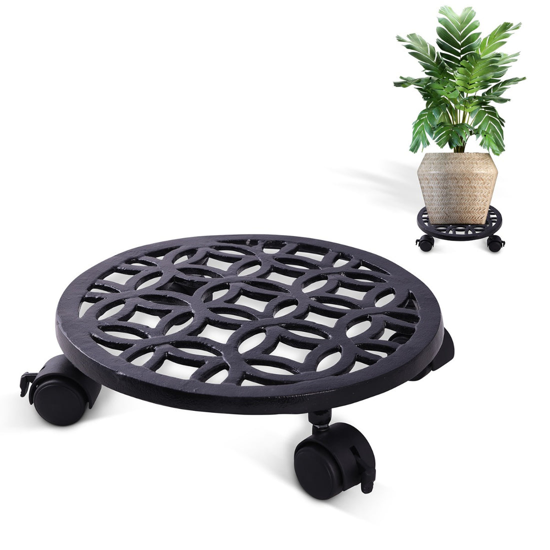 Sharpex Heavy Duty Plant Pot Trolley with Wheels | 1 PC Round Plant Stand with Wheels for Indoor &amp; Outdoor Pots, Rolling Wheels Metal Potted Plant Holder for House, Garden &amp; Patio (TRL-BL-028)