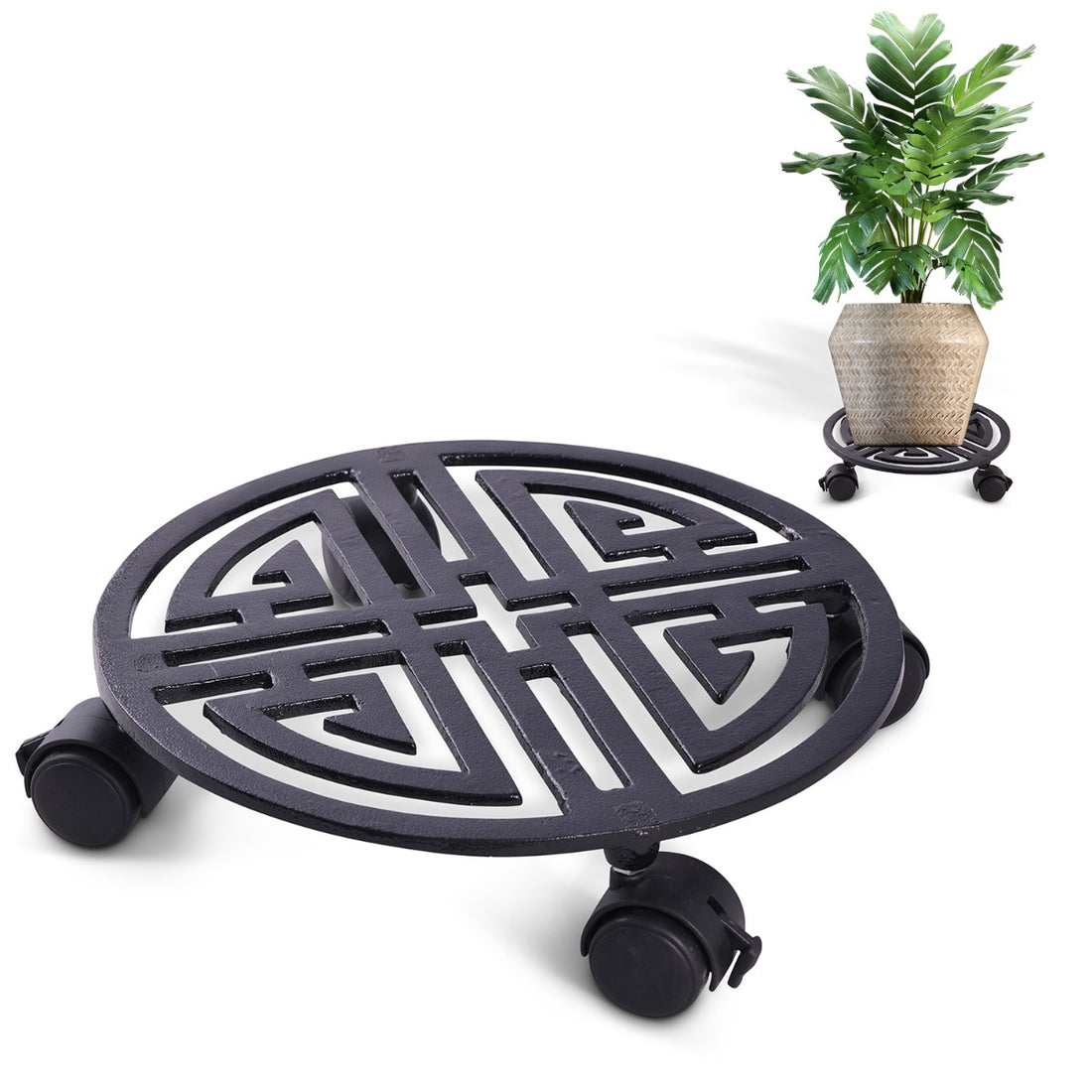 Sharpex Heavy Duty Plant Pot Trolley with Wheels | 1 PC Round Plant Stand with Wheels for Indoor &amp; Outdoor Pots, Rolling Wheels Metal Potted Plant Holder for House, Garden &amp; Patio (TRL-BL-029)