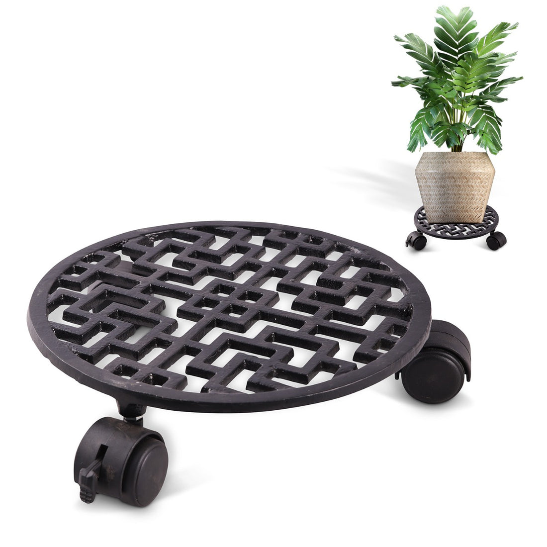Sharpex Heavy Duty Plant Pot Trolley with Wheels | 1 PC Round Plant Stand with Wheels for Indoor &amp; Outdoor Pots, Rolling Wheels Metal Potted Plant Holder for House, Garden &amp; Patio (TRL-BL-031)