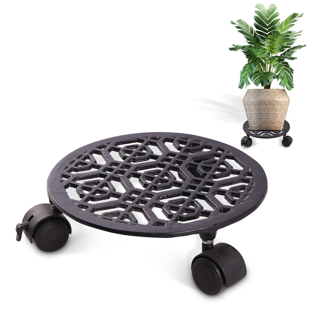 Sharpex Heavy Duty Plant Pot Trolley with Wheels | 1 PC Round Plant Stand with Wheels for Indoor &amp; Outdoor Pots, Rolling Wheels Metal Potted Plant Holder for House, Garden &amp; Patio (TRL-BL-032)