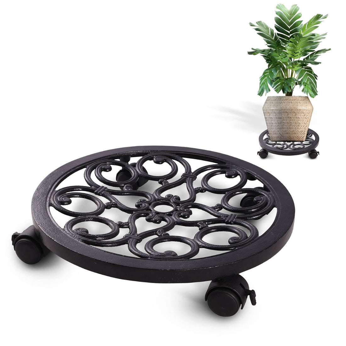 Sharpex Heavy Duty Plant Pot Trolley with Wheels | 1 PC Round Plant Stand with Wheels for Indoor &amp; Outdoor Pots, Rolling Wheels Metal Potted Plant Holder for House, Garden &amp; Patio (TRL-BL-034)