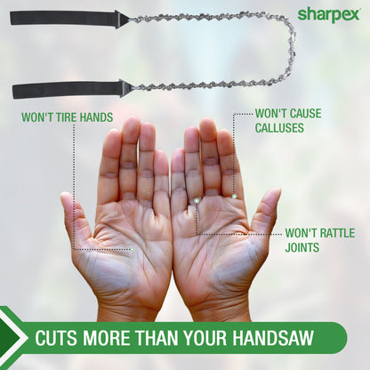 Sharpex 40&quot; Pocket Chainsaw Cutter with Grips | 3x Faster with 68Cm Long Heavy-Duty Steel Chain Folding Pull Saw | Manual Hand Saw Portable for Cutting Branches, Outdoor Survival Gear Camping Gadget